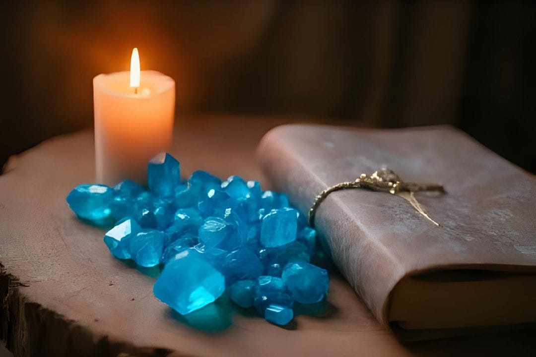 Blue crystal therapy and throat chakra energy support for thyroid healing